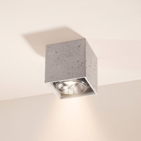 Lustre plafonnier cube en béton gris brut, gris
