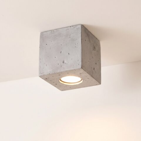 Lustre plafonnier cubique en béton brut style industriel, gris