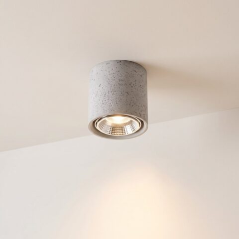 Lustre plafonnier cylindrique en béton gris minimaliste, gris