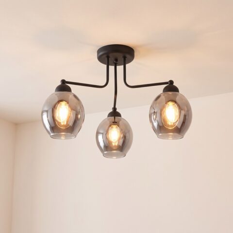 Lustre plafonnier design chic et élégant en verre fumé, m
