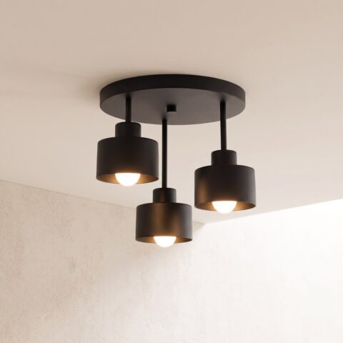 Lustre plafonnier design noir à trois suspensions, noir