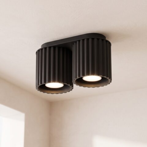 Lustre plafonnier double spot géométrique en noir ou blanc, noir