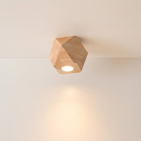 Lustre plafonnier géométrique en bois naturel, bois