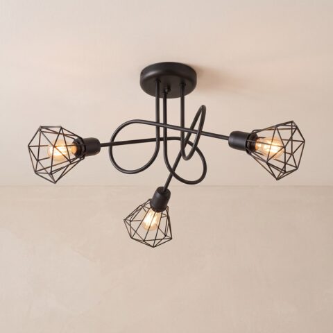 Lustre plafonnier industriel lampes hexagonales métal noir, m