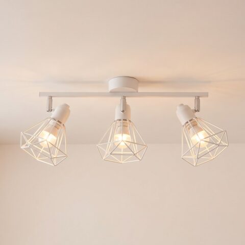 Lustre plafonnier en métal 3 lampes, blanc
