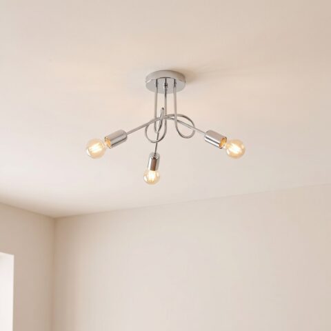 Lustre plafonnier métal chrome design moderne, m
