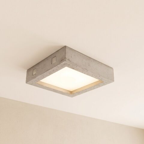 Lustre plafonnier moderne carré en béton gris et verre, gris