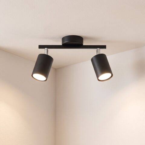 Lustre plafonnier moderne noir avec spot orientable, s