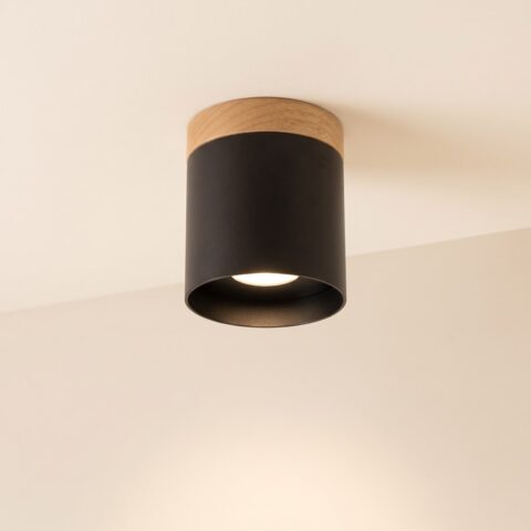 Lustre plafonnier noir et bois design scandinave, noir