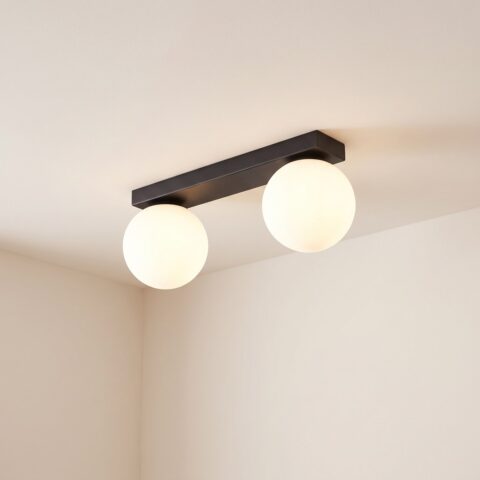 Lustre plafonnier noir en verre pour une ambiance chaleureuse, 2