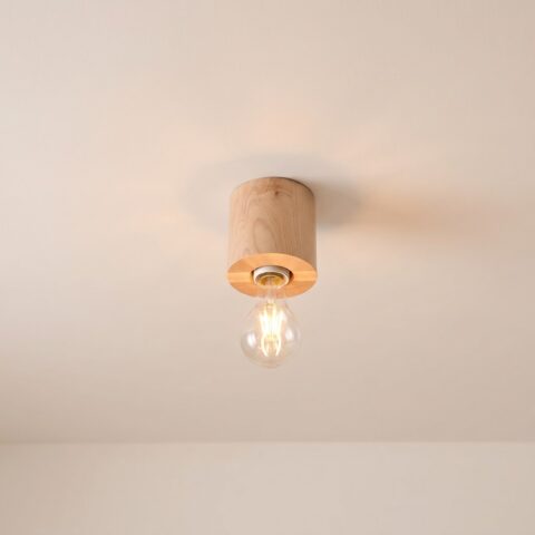 Lustre plafonnier rond minimaliste en bois massif, bois