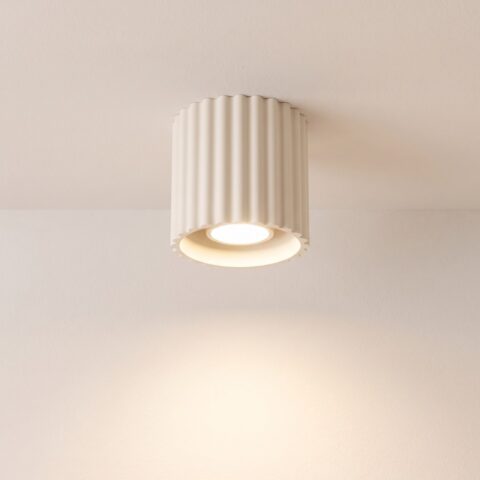Lustre plafonnier rond et texturé coloris pastel, beige