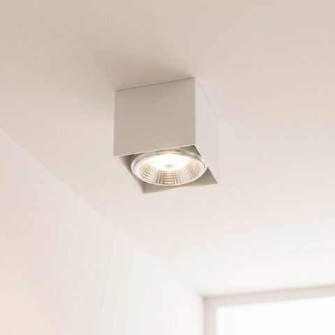 Lustre plafonnier spot LED carré moderne en aluminium, blanc