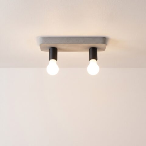 Lustre plafonnier au style industriel alliance de béton et métal, s