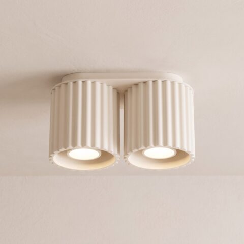 Lustre plafonnier texturé à deux ampoules coloris pastel, beige