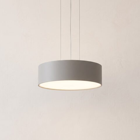 Suspension tambour grise en PVC à 3 lumières, design minimaliste, gris