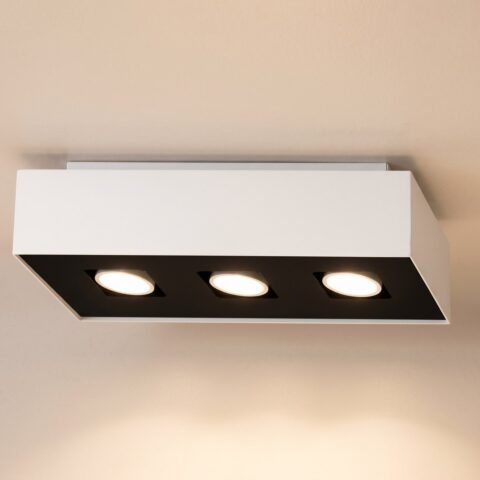 Plafonnier 3 spots boîtier rectangulaire blanc, dessous noir