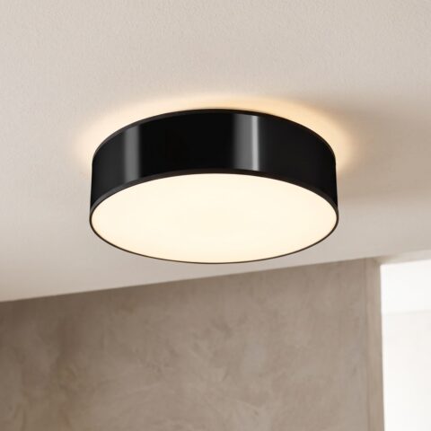 Plafonnier rond plat à diffuseur blanc de 35 cm noir
