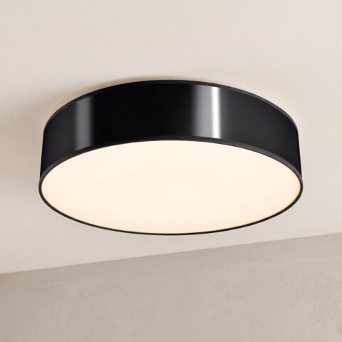 Plafonnier rond plat à diffuseur blanc de 45 cm noir