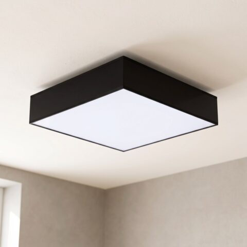 Plafonnier carré plat à diffuseur blanc de 45 cm noir