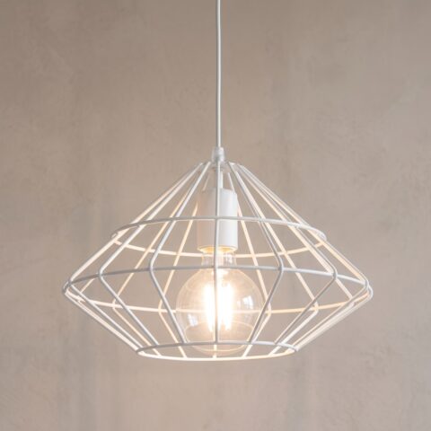 Suspension cage diamant en fil d'acier blanche
