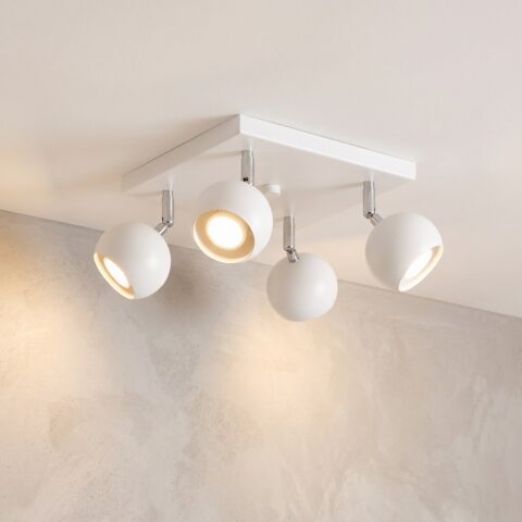 Plafonnier carré 4 spots boules orientables blanc