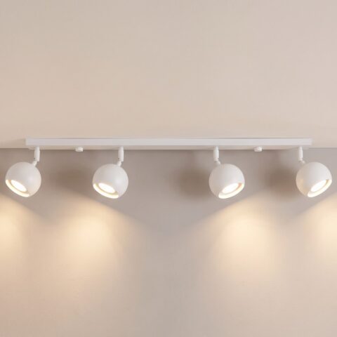 Plafonnier barre 4 spots boules orientables blanc