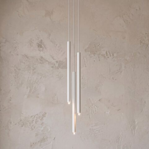 Suspension grappe 3 tiges lumineuses blanche