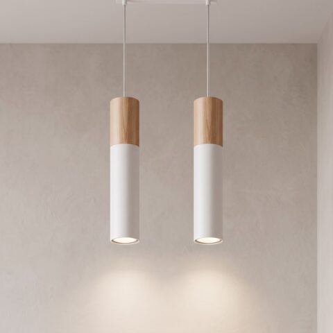 Suspension 2 tubes bois et métal bois et blanc