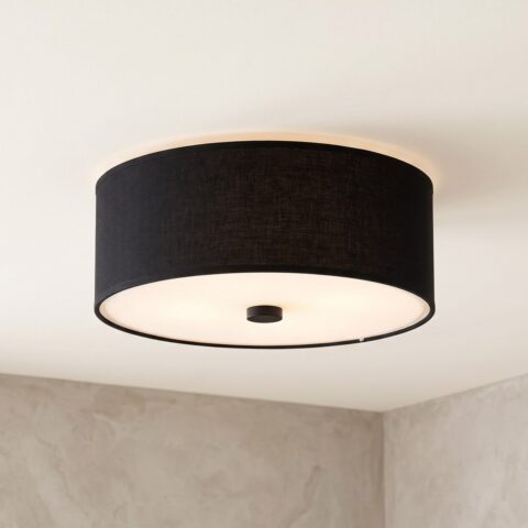 Plafonnier rond en tissu noir de 30 cm allumé au plafond