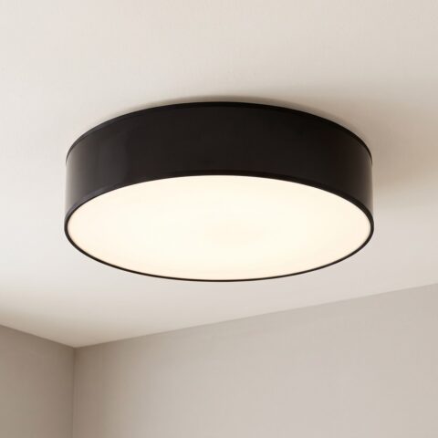 Plafonnier rond plat à diffuseur blanc de 55 cm noir
