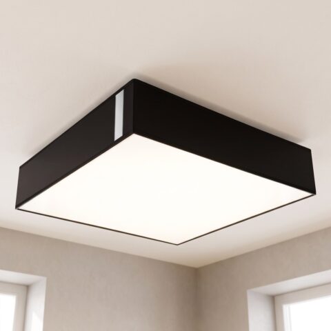 Plafonnier carré plat à diffuseur blanc de 55 cm noir