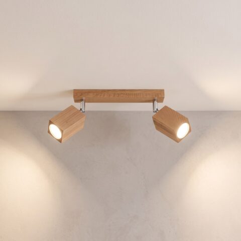 Plafonnier 2 spots orientables en chêne allumé au plafond