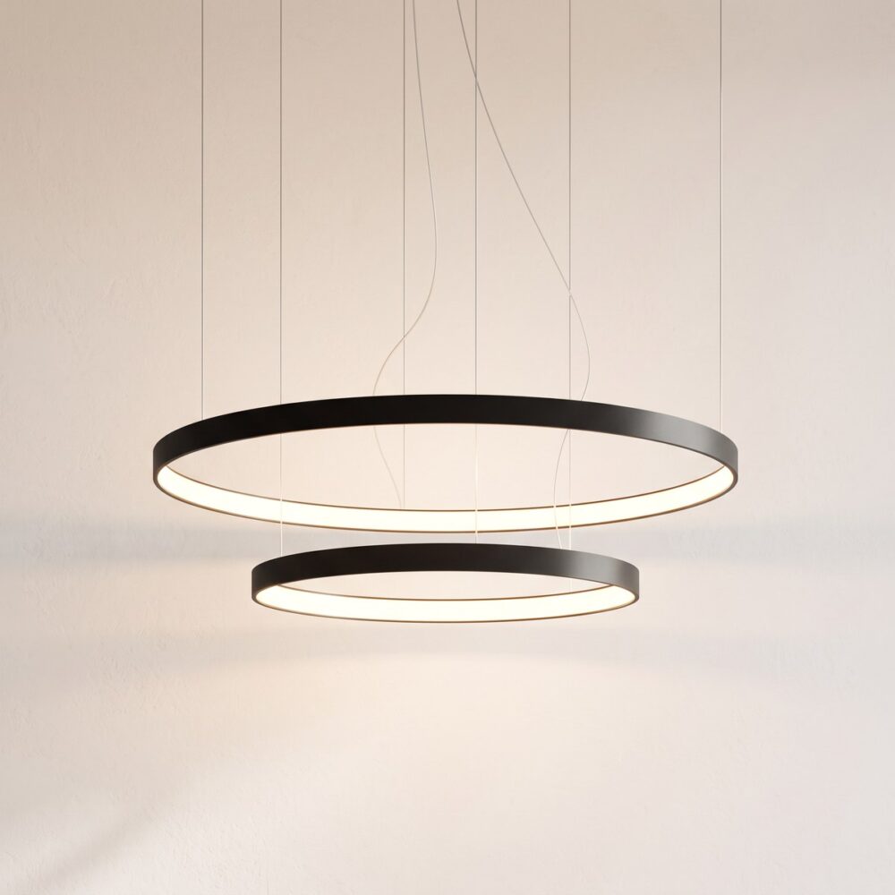 Lustre 2 anneaux LED en cascade noir