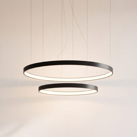 Lustre 2 anneaux LED en cascade noir