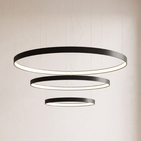 Lustre 3 anneaux LED en cascade noir
