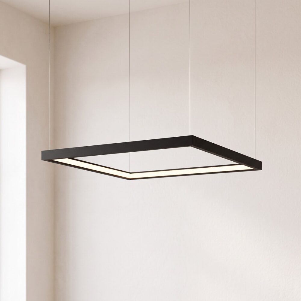 Lustre cadre carré LED de 80 x 80 cm noir