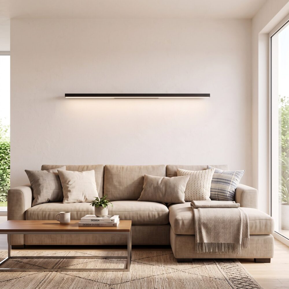 Applique réglette LED dans un séjour