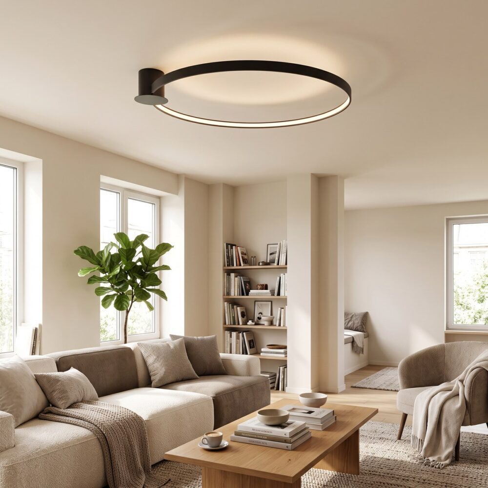 Plafonnier anneau LED de 110 cm dans une pièce claire