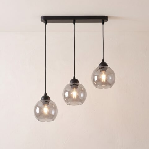 Suspension à 3 lampes design en verre fumé, noir