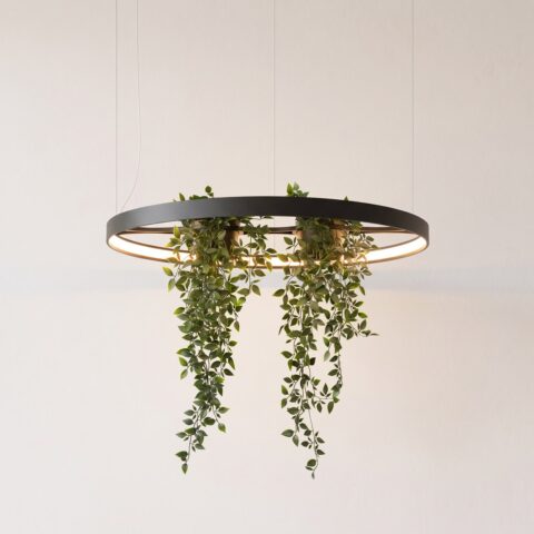 Suspension anneau LED avec jardinière intégrée, noir