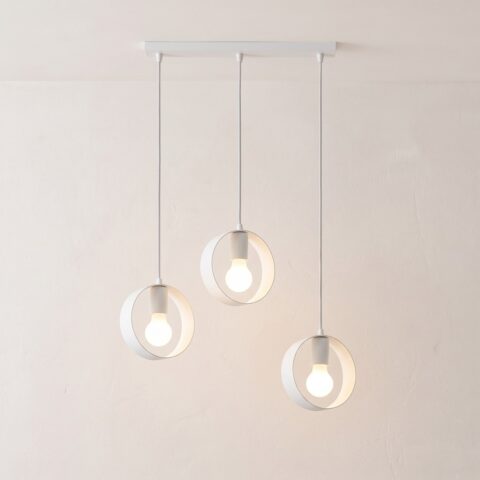 Suspension blanche 3 lampes design contemporain, blanc