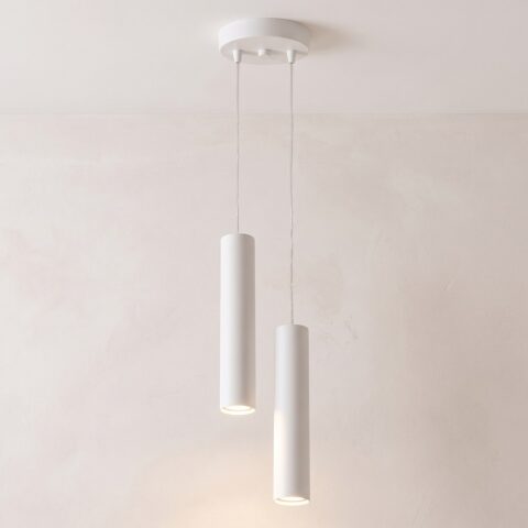 Suspension double tube graphique en métal, blanc